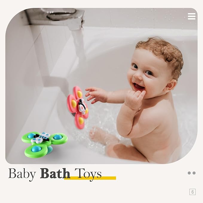ALASOU 3PCS Suction Cup Spinner Toys for 1 Year Old Boy Girl|Spinning Top Infant Sensory Toys for Toddlers|1 2 Year Old Boy Christmas Birthday Gift|Baby Bath Toy Stocking Stuffers for Kids Ages 1-3