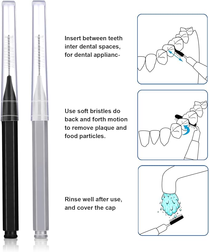 Patelai 100 Pieces Braces Brush for Cleaner Interdental Brush Toothpick Dental Tooth Flossing Head Oral Dental Hygiene Flosser Toothpick Cleaners Tooth Cleaning Tool (Black, Grey,Suitable Size)