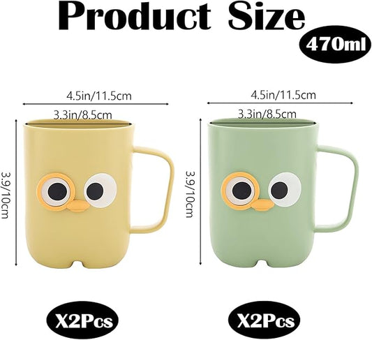 4 Pcs Cute Cartoon Bathroom Tumbler Cups, Unbreakable Reusable Toothbrush Holders, Plastic Household Drinking Cups, Dishwasher Safe Water Mugs for Kids Couples Friends Gift (4 Large)