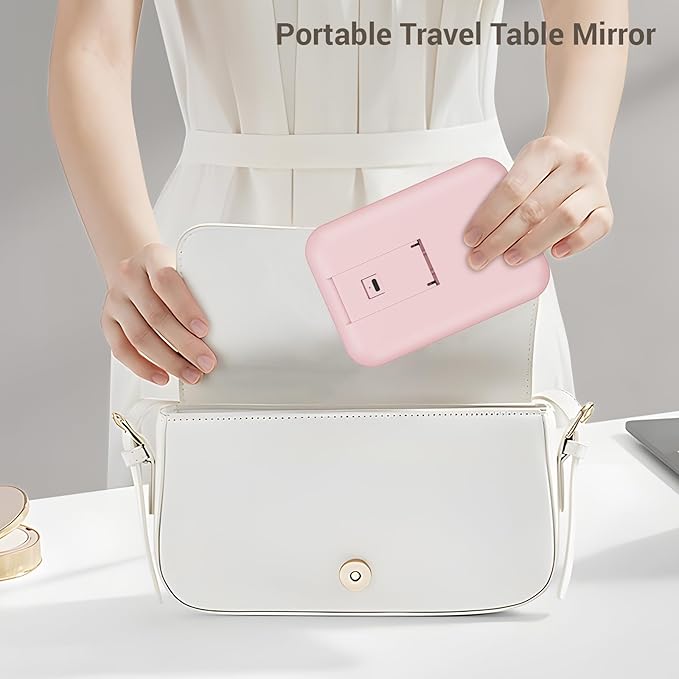 Kintion Travel Makeup Mirror, 6"*4.2" Rechargeable Portable LED Lighted Tabletop Vanity Mirror, 3 Colors Touch Dimmable Compact Mirror for Women Gift, Pink