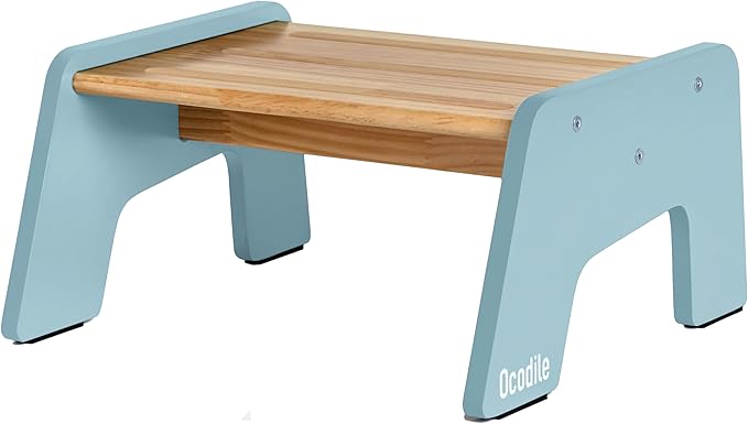 OCODILE 1-Step Wooden Step Stool for Toddlers | Kids Step Stool for Bathroom Sink, Kitchen, and Potty Training | Non-Slip Stool for Toilet Independence | Wooden Step for Children Ages 2+ Blue