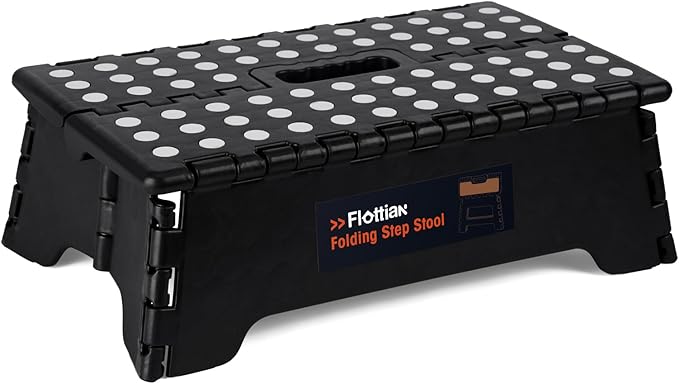 Flottian 5" Folding Step Stool for Adults and Kids 15-Inch Extra Wide Stool Holds Up to 300 lbs,Non-Slip Folding Stools with Handle,Compact Plastic Foldable Step Stool for Bathroom,Kitchen,ect