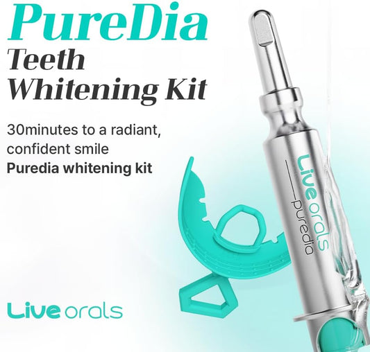 Live Orals PureDia Teeth Whitening Kit - Gel & Mouthpiece Set, Hydrogen Peroxide, Dentist Formulated for Sensitive Teeth, 28 Treatments.