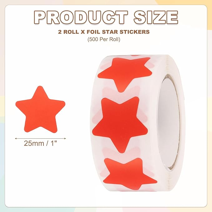 PATIKIL Star Stickers Roll 1 Inch(25mm), 1000pcs Reusable Self-Adhesive Star Labels for Reward Behavior Chart Teachers Business Decorating Wedding DIY Crafts, Red