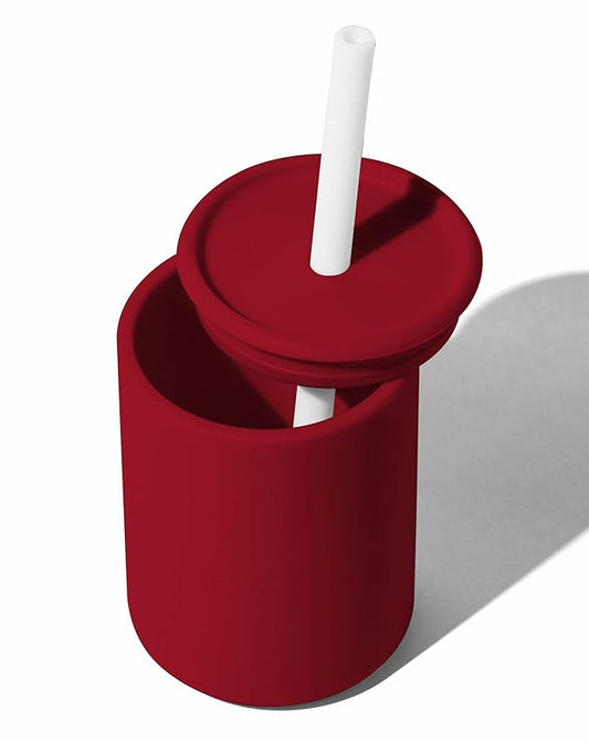 Avanchy Silicone Training Sippy Cup with Straw Lid – For Babies 6+ Months to Toddlers 1 Year Old – 8 oz Infant Water Cup for Baby Led Weaning, Magenta