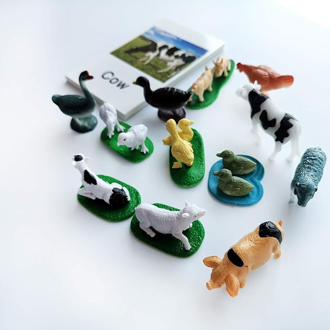 MEROCO Montessori Animal Match - Miniature Farm Animal Toy Figurines with Matching Cards Montessori Language Materials Preschool Learning Toy NEWT033