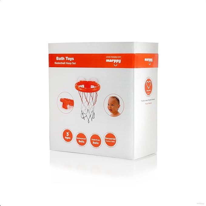 Bath Toys – Bathtub Basketball Hoop for Toddlers, Kids, Boys and Girls | 4 No-Hole Balls & Strong Suction Cups | Fun Basketball Bath Toy for Toddlers