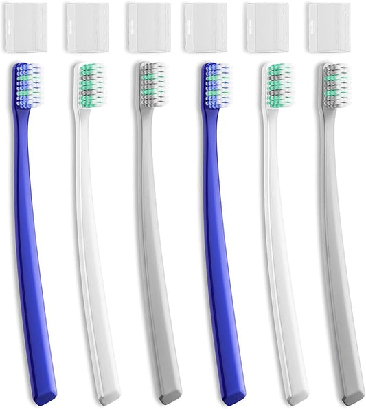 Soft MenToothbrushes with Dual Action Flossing Sprar Bristles Adult Manual Toothbrushes with Toothbrush Head Coves Helps in Teeth Whitening Remove Tea Coffee Stains (6 Count)