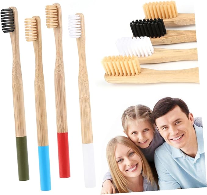 4pcs Toothbrushes with Soft Bristles for Adults Biodegradable Toothbrush in Ergonomic Anti-Slip Handle for Travel and Home Use Pink and Natural Shades