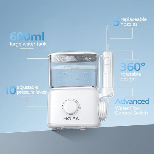 Water Dental Flosser, 600ML Large Water Tank Oral Irrigator for Teeth, 10 Modes Water Flosser with 5 Jet Tips Suitable for Multiple Users, IPX7 Waterproof Electric Flossing Machine for Family, White