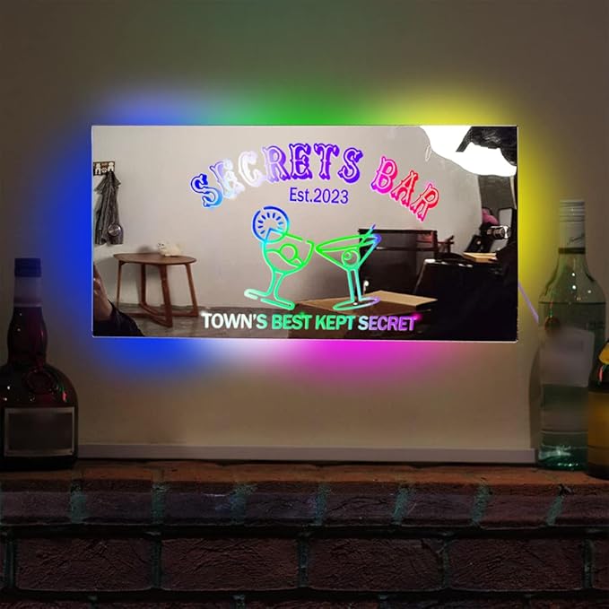 Personalized Bar LED Custom Light Up Mirror Multi Colour Lighting, Custom Name Neon Sign Light Wall Decor for Bedroom, Bar, Barber Shop