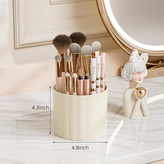 Makeup Organizer for Vanity with 2 Drawers,Countertop Rotating Makeup Brush Holder,Bathroom Organizer Holder,Cosmetic Display Case for Lipstick,Beauty,Skincare Organizer (Cream)