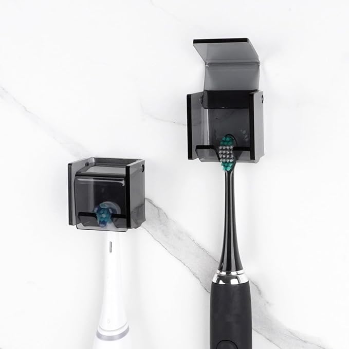 2 PCS Toothbrush Holder Wall Mounted with Cover for Bathroom, Self Adhesive Toothbrush Storage Organizer for Shower, Mini Toothbrush Hanger Rack for Dorm, Cabinet