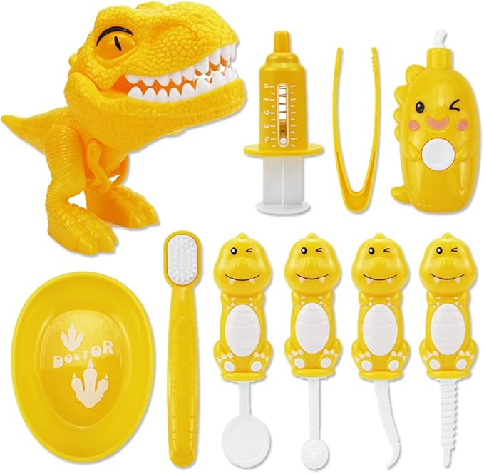 Bundle 19PCS = 9PCS Plastic Simulation Dentist Play Set （Mixed Colors） + 10PCS Plastic Dinosaur Simulation Dentist Play Set (Yellow)