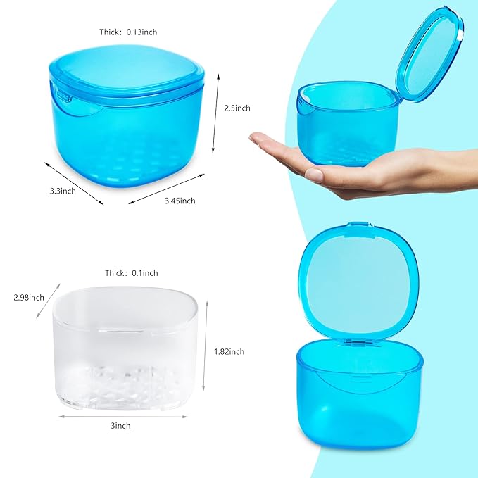 No-Leak Denture Bath Case, Retainer Cleaning Box, Clear Braces, Mouth Guard, Night Guard and Retainer (transparent blue)