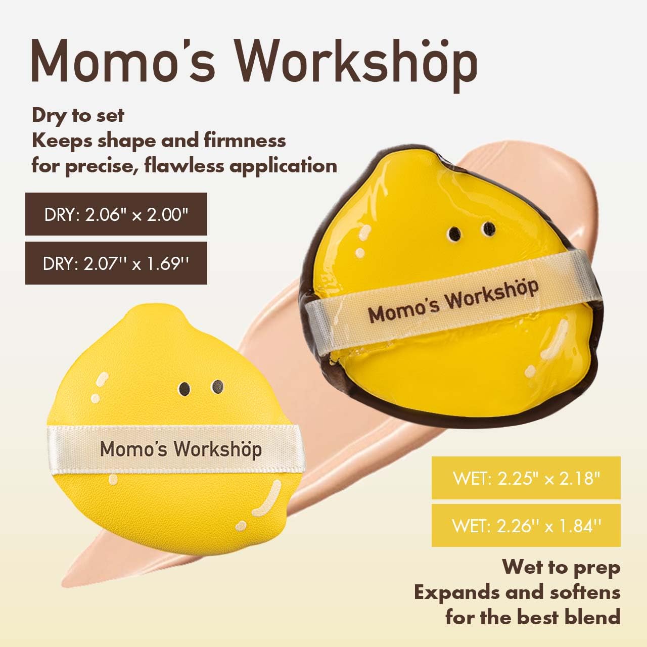 Lemon Makeup Sponge Set,Cosmetic Foundation Sponges, Dual-Textured for Wet/Dry Use, Pointed Tip for Detail Work, Includes 2pcs L+S Size Beauty Puff & Storage Case