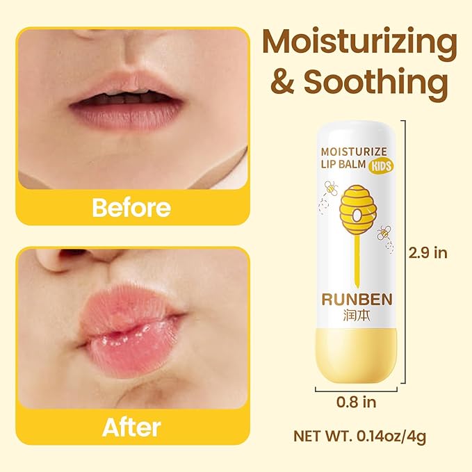 RUNBEN 3 Pack Kids Lip Balm Set Moisturize Baby Lip Balm Toddler Chapped Lips, 24H Deep Moisturizing, Non-toxic & Safe Lips Care