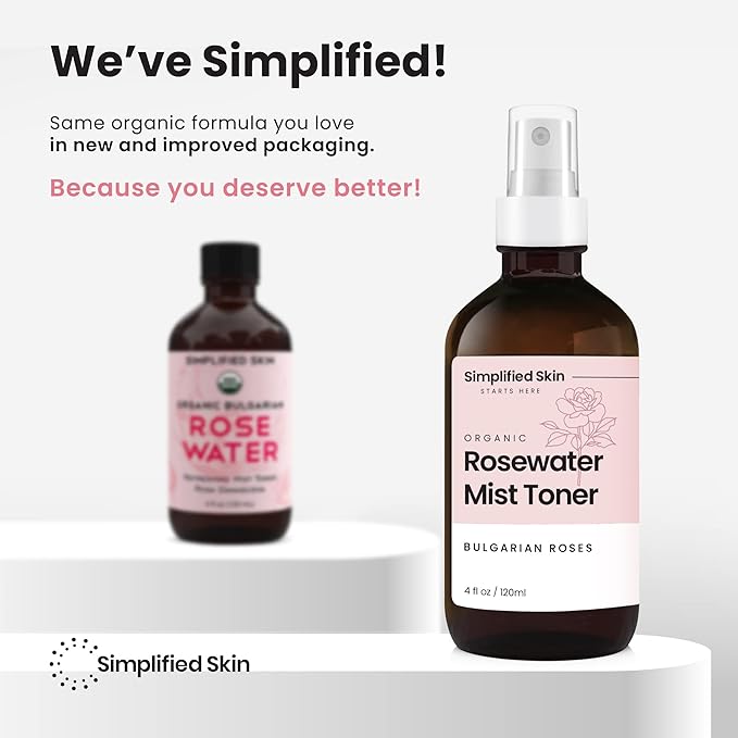 Rose Water Spray for Face & Hair – Pure USDA Organic Rosewater Toner – Refreshing Mist for Skin Care, Makeup & Locs – Natural Rose Scent, 4 Oz (2 Pack)