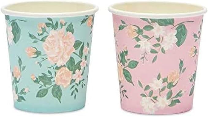 Sparkle and Bash Mini Floral Paper Cups - 4 oz, Pack of 100, Floral - Disposable Espresso - Macchiato Tea & Mouthwash Cups