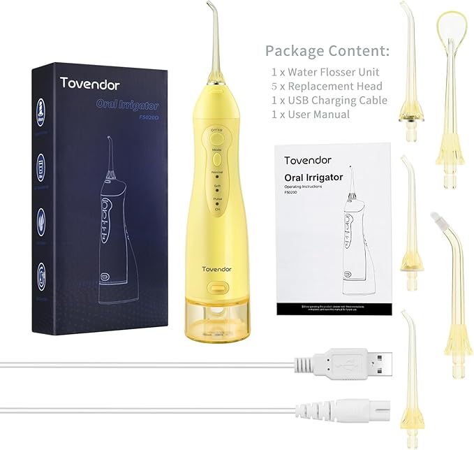 TOVENDOR Electric Water Dental Flosser Teeth Pick, Cordless Flossers Oral Irrigator IPX7 Waterproof 300ML Rechargeable Travel Water Teeth Cleaner with 5 Tips for Home Braces Care Gums Deep Cleaning