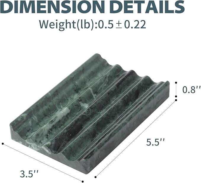 Marble Soap Dish, Soap Holder for Shower, Green Bar Soap Holder with Water Ripple Design, Easy Cleaning Stone Soap Saver for Kitchen Sink，Bathroom, Executive Indian Natural Stone Soap Tray