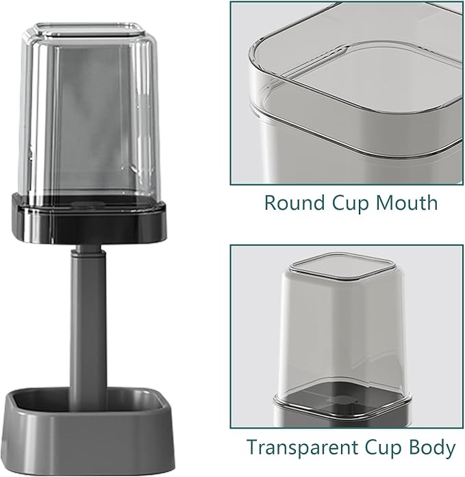 Toothbrush Holder with Cup/Cover, 3 Slots Toothpaste Holder Stand for Bathroom Countertop Plastic Storage Organizer for Toothbrushes, Electric Toothbrushes (Black)