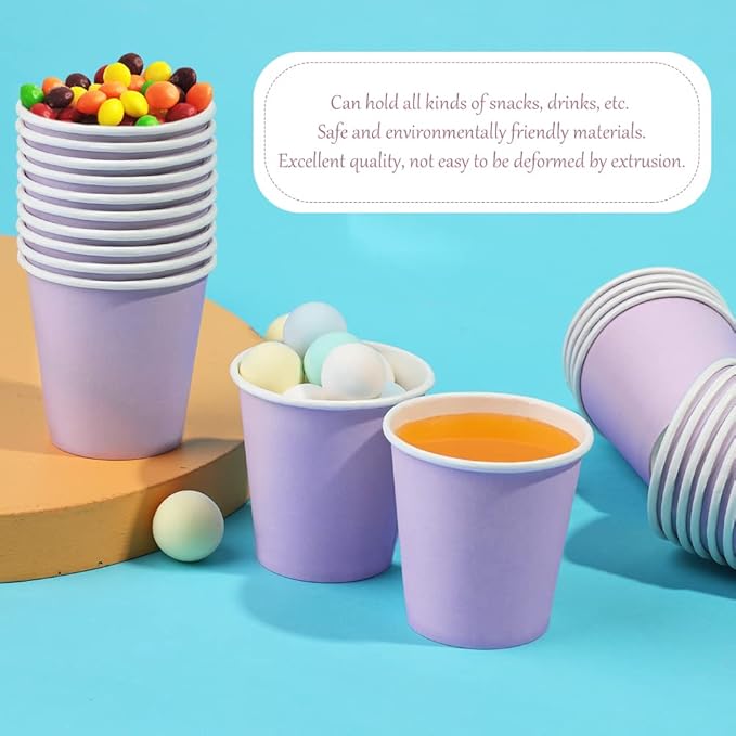 100 Pack 3 oz Paper Cups, Bathroom Cups Disposable,Moushwash Cup Small Snack Cup for Water, Juice, Candy Ideal for Party Bathroom and Office（Purple）