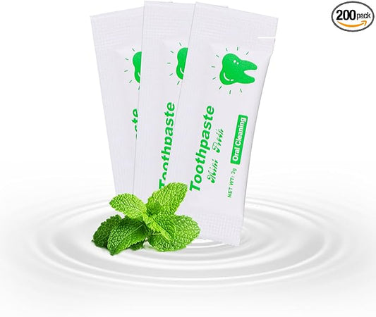 Too Small Bulk Travel Size Toothpaste Pack of 200,0.105 oz Extra Small Toothpaste Travel Size Bulk Mint Mini Disposable Toothpaste for Hotel,Guests,Homeless,Charity(Only Good for Single Use)