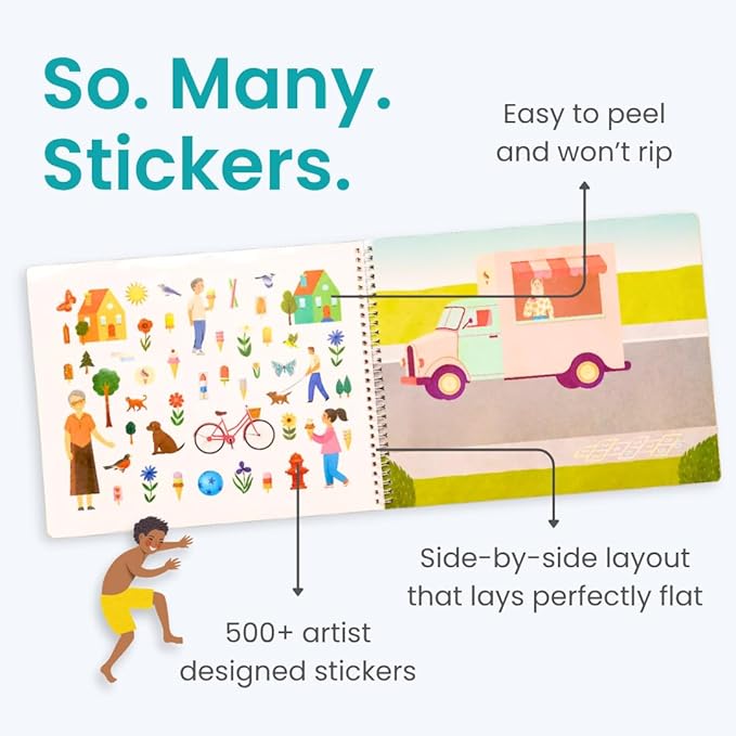 CUPKIN Sticker Book for Kids 2-4, 500+ Kids Stickers, Spending Time with Grandma 12 Coloring Pages, 12 Scenes, Fun Toddler Travel Activity Coloring and Sticker Books for Children Ages 4-8 + 8-10