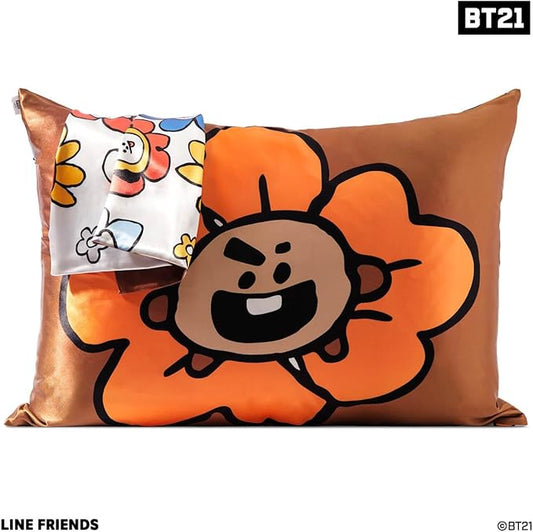 Kitsch x BT21 (Shooky) Satin Pillowcase with Zipper for Hair & Skin - Softer Than Silk Pillow Cases, Smooth Cooling Pillow Cover, Wrinkle-Free, Machine Washable, Queen/Standard (19x26)