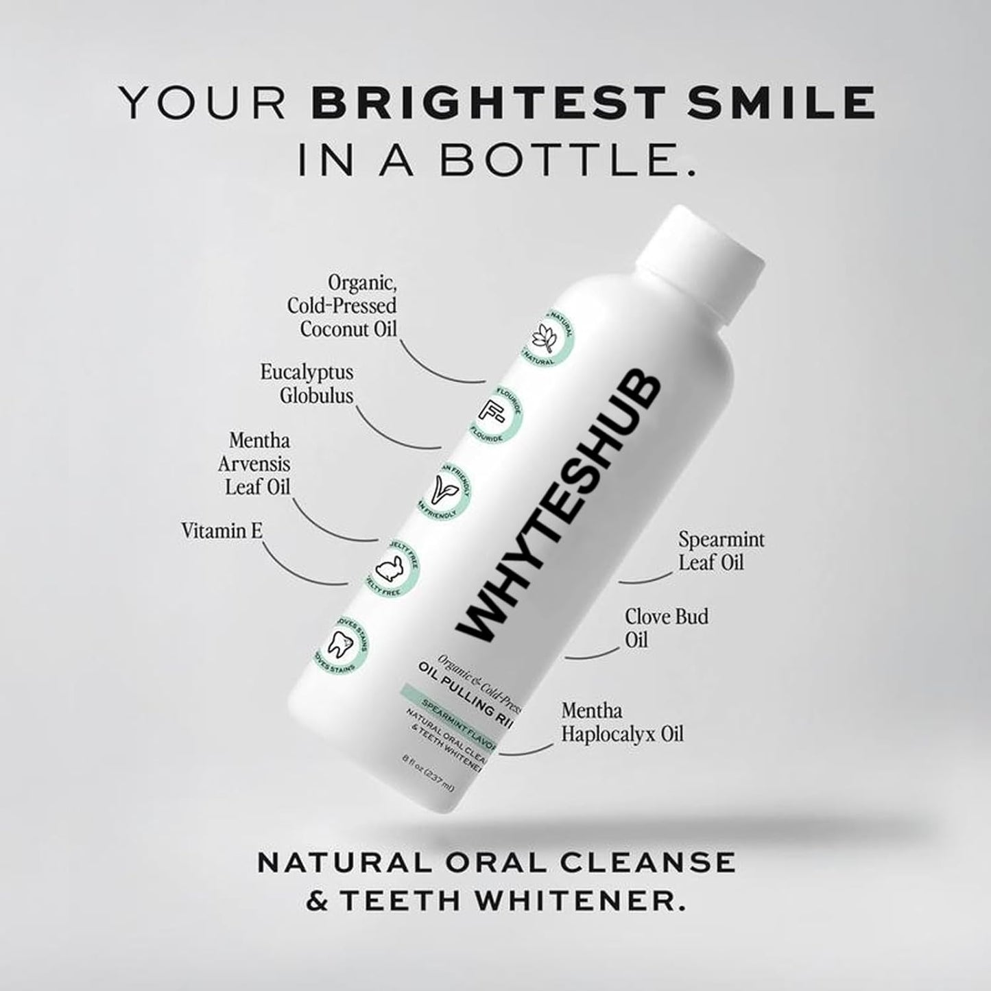 Spearmint Oil Pulling Rinse, Organic Cold-Pressed Coconut Oil for Teeth Mouthwash, Helps Maintain Gum Health & Freshens Breath - 8 fl oz