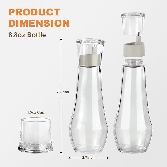 Glass Mouthwash Dispenser for Bathroom, Mouth Wash Container Bottle with Lid Cup, Small Clear Refillable Mouthwash Dispenser Decanter for Countertop (3 Pack/ 8.8OZ)