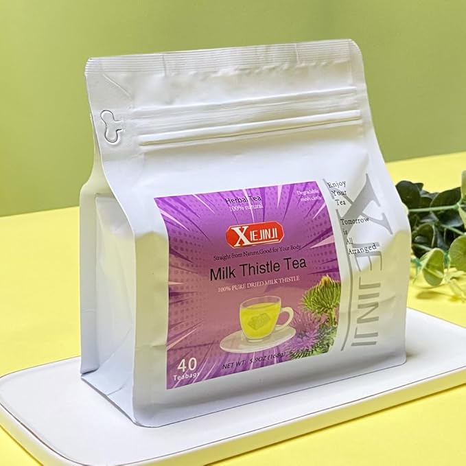 XIEJINJI Milk Thistle Tea Bags, 4.2g x 40 Count (5.9 oz), 100% Natural - No Flavoring & No Additives - Caffeine Free, Eco-Conscious Tea Bags, Resealable Bag