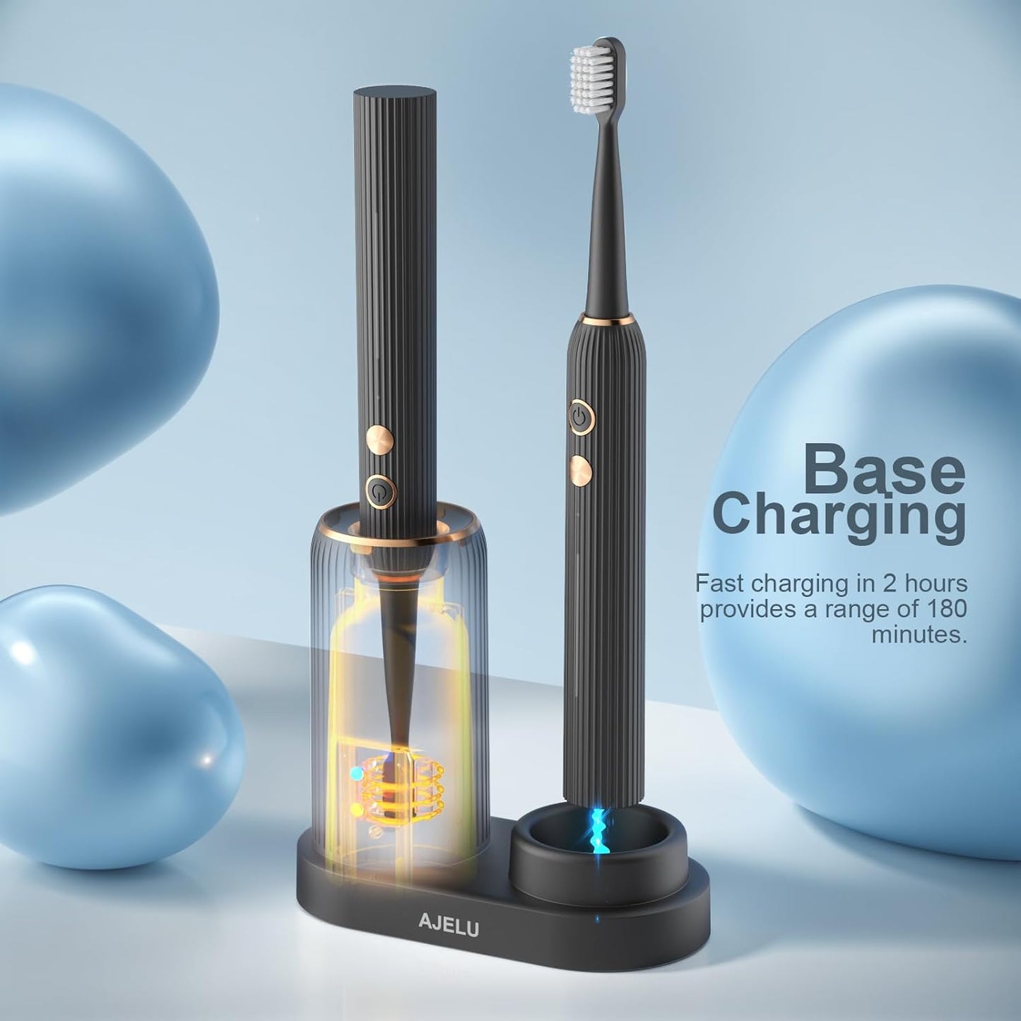 Sonic Electric Toothbrush for Adults with Drying Storage Holder, 8 Brush Heads, Smart Timer, USB Rechargeable, Deep Clean Power – Classic Black Edition