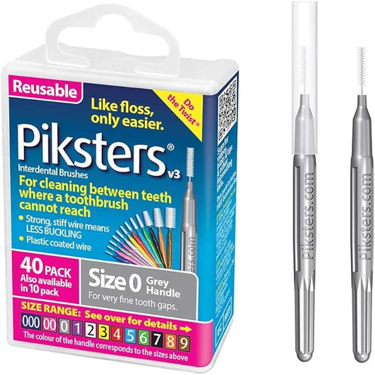 Piksters Interdental Brushes, 40 pk, Size 0, Interdental Tooth Brush for Very Tight Gaps, Gum Soft Bristles for Plaque Removal, Safe for Braces