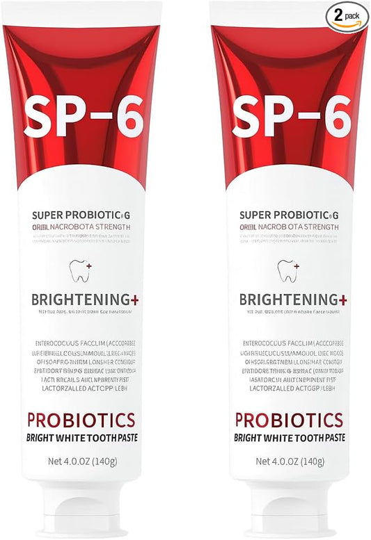 SP-6 Probiotic Whitening Toothpaste - Advanced Deep Stain Removal for Coffee, Tea & Smokers - Natural Teeth Whitener for Sensitive Enamel - Fresh Breath Mint Flavor [2 Pack / 2x100g]