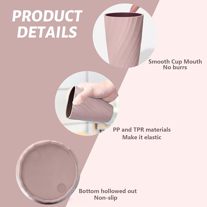Unbreakable Bathroom Tumbler Cup, Reusable Toothbrush Cup, Toothbrush Holder Organizer, Portable Mouthwash, Dental Rinsing, Multi-Functional Gargling Drinking for Home Travel (Pink)