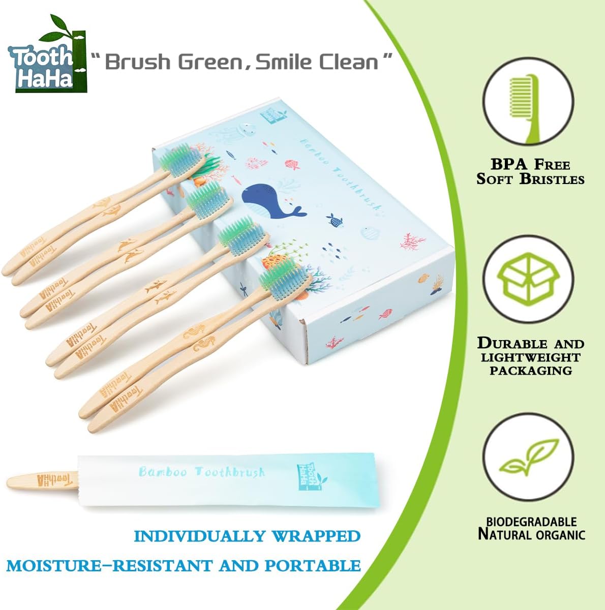 Bamboo Toothbrush Individually Sealed 8 Count, BPA-Free Soft Bristles Toothbrushes for Adults, Eco-Friendly, Natural Wooden Toothbrush
