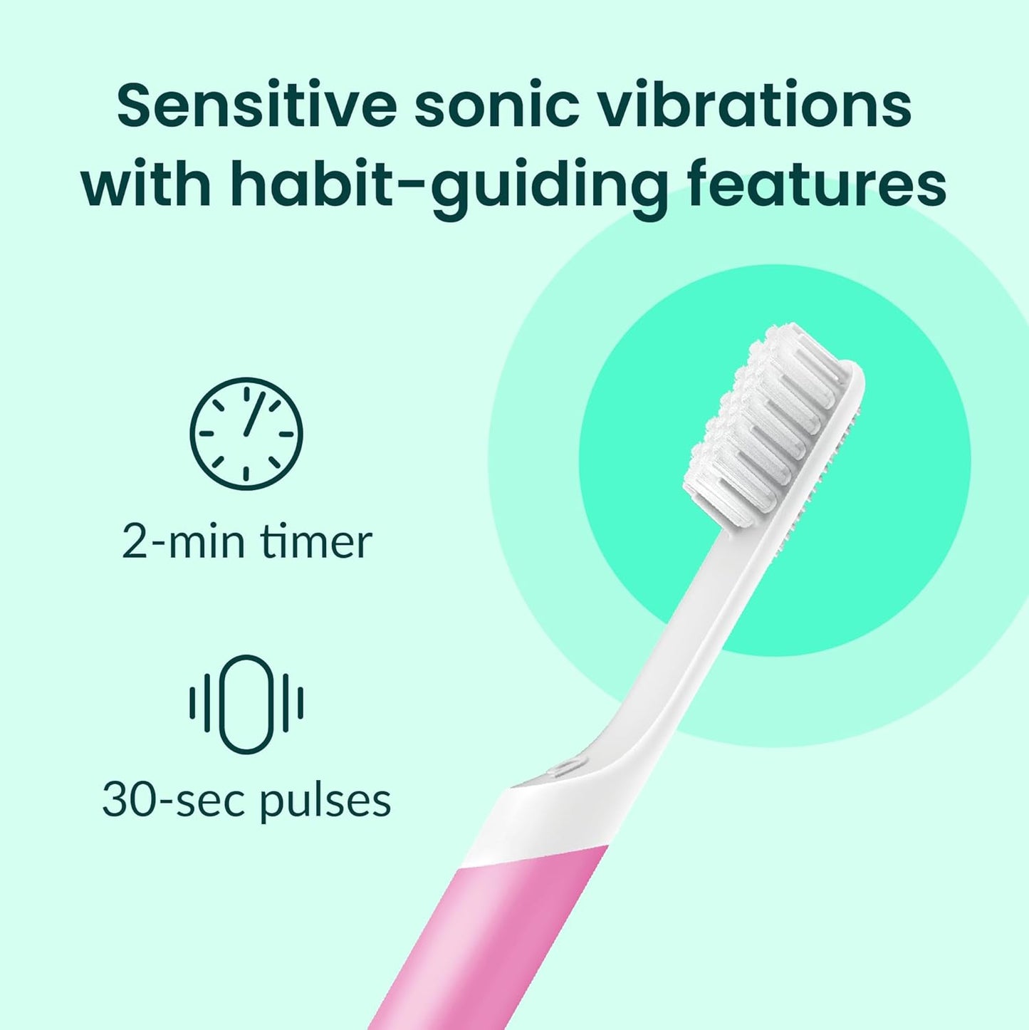 Quip Sonic Electric Toothbrush for Adults - Time Travel & Soft Bristles with Travel Case & Replacement Brush Head - 3 Month Battery Life, Plastic Handle - Magenta