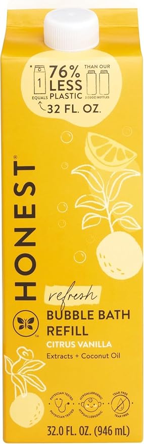 The Honest Company Foaming Bubble Bath Refill Carton Gentle for Baby Naturally Derived Tear-Free Hypoallergenic Citrus Vanilla Refresh 32 fl oz