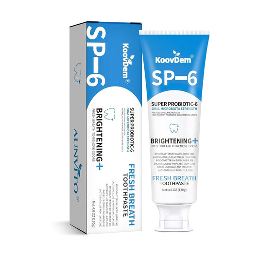 New Sp-6 Probiotics Whitening Toothpaste-Fluoride-Free, Enhanced Formula with 6 Probiotics for Gum Care & Fresh Breath, Fresh Mint Flavor（Blue）-1PC