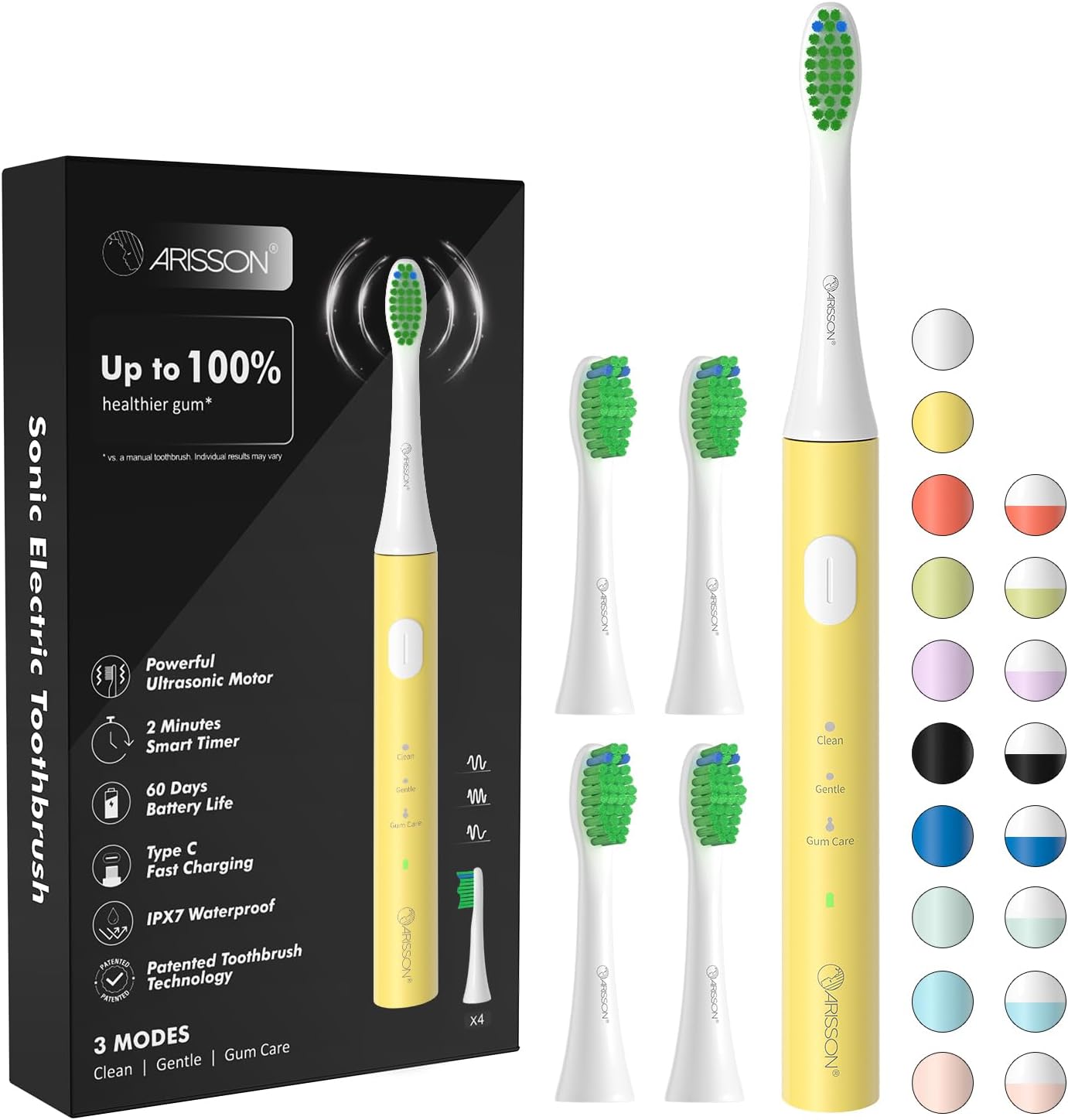 ARISSON Sonic Electric Toothbrush for Adults and Kids, 40,000 VPM Power Toothbrush, 1.5H Fast Charge Ultrasonic Electric Toothbrushes with 2 Minutes Smart Timer, White on New Corn