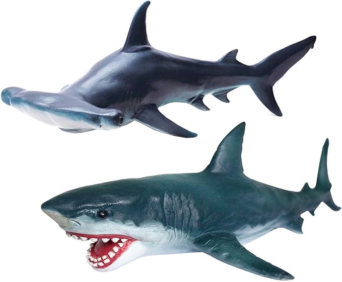 Gemini&Genius Great White Shark Hammerhead Shark Toy Set - Sea Animal Action Figure Ocean Model Toy Set -10 Inches Length -Educational, Role Play, Swim, Bath and Collectors for Kids