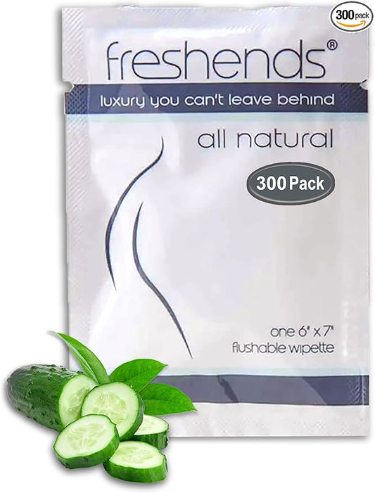 Freshends Luxurious Towelette Bundle Flushable Wipes for Adults - Flushable Wet, Personal Care Bathroom Wipes, Individually Packed Wet Tissues - Travel (300 Pack, Gray/Blue)