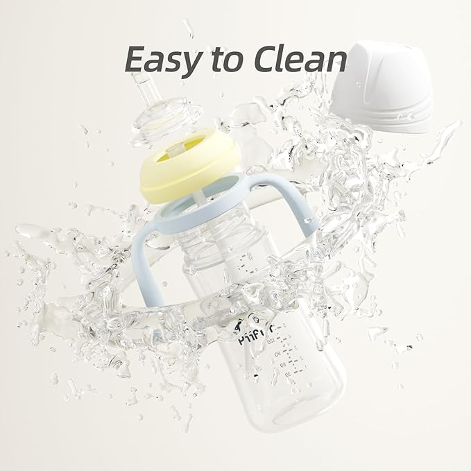 Piifur Sippy Cups for Toddlers 1-3 No Spill with 2 Straw Replacement Sets Water Bottle with Handle 10 Ounce Blue