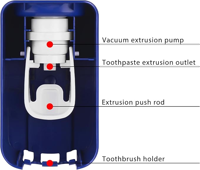 2 Slot Toothbrush Holder and Toothpaste Dispenser Wall Mounted, Automatic Toothpaste Squeezer, 2 in 1 Tooth Brush Toothpaste Organizer for Shower (Dark Blue 2Pack)