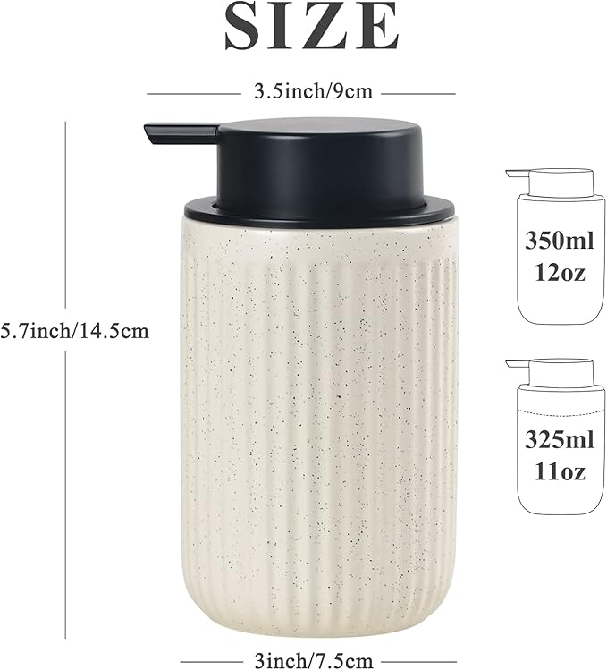BosilunLife Beige Soap Dispenser Set - 2 Pack 12oz Ceramic Dish Soap Dispenser with Rust Proof Pump for Kitchen, Hand Soap and Lotion Set Suitable for Farmhouse Bathroom Decor