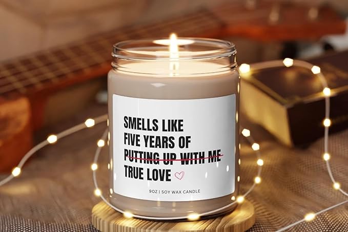 5 Years Anniversary Candle Gifts for Couples, Custom Gift for Men Women, Funny Birthday Gift for Her, Gift for Husband Wife, Soy Scented Decorative Candle for Boyfriend Girlfriend