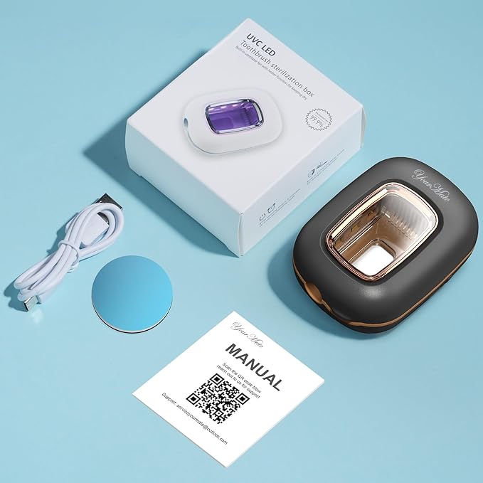 YourMate Rechargerable UVC Toothbrush Sanitizer Case Pro Compatible with Electric Toothbrush Heads/Regular Toothbrushes Travel Toothbrush Covers Case Magnetic Holder for Houshold/Traveling Black