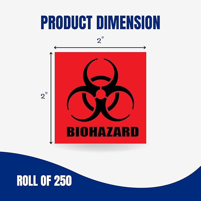 2" x 2" Biohazard Stickers - 250 Labels, Universal Symbol, Coated Paper Signs for Labs, Hospitals & Industrial Use (Pack of 2)